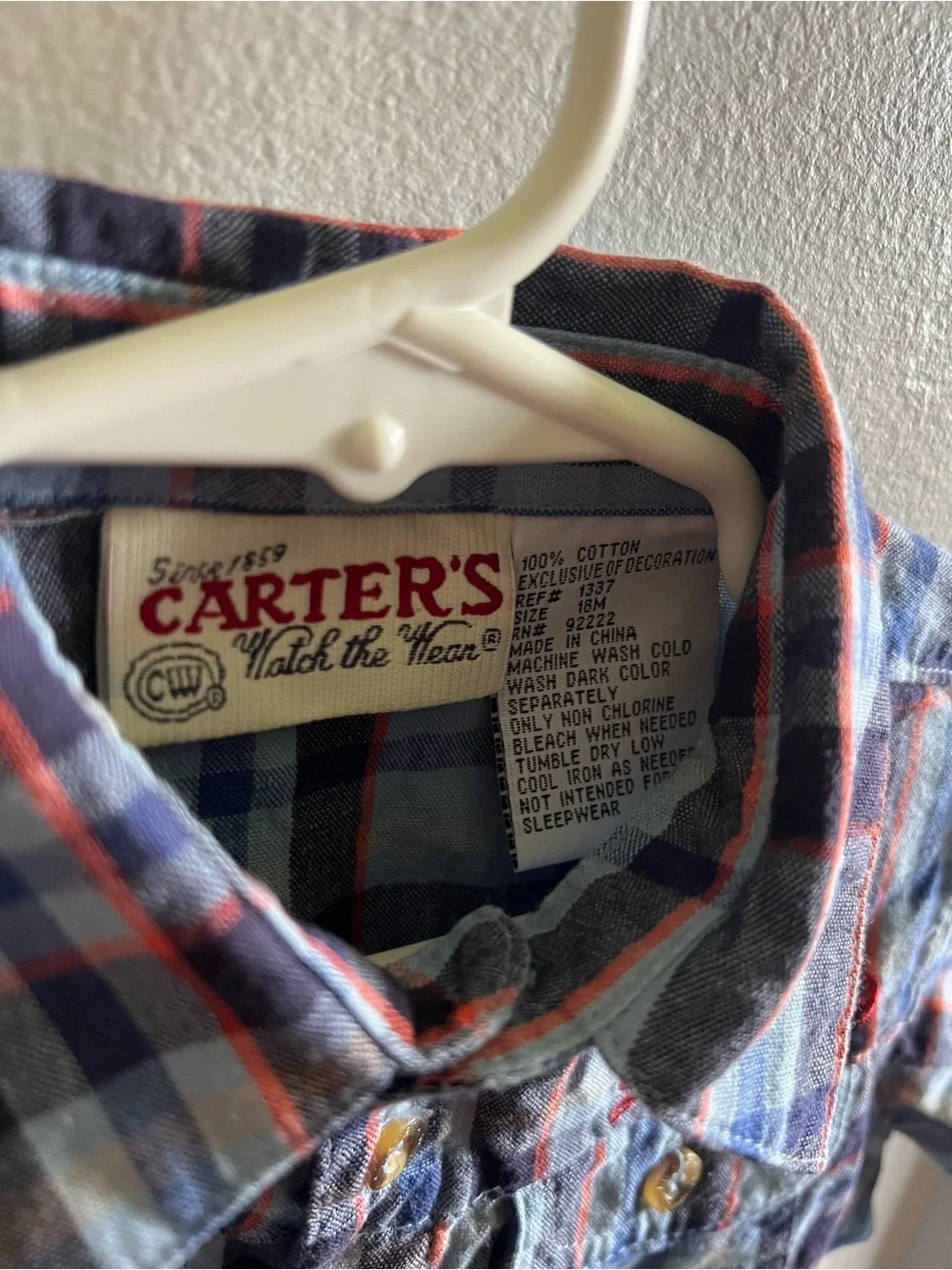 Vintage Carter's Blue Plaid Short-Sleeve Button-Up Shirt for Toddler